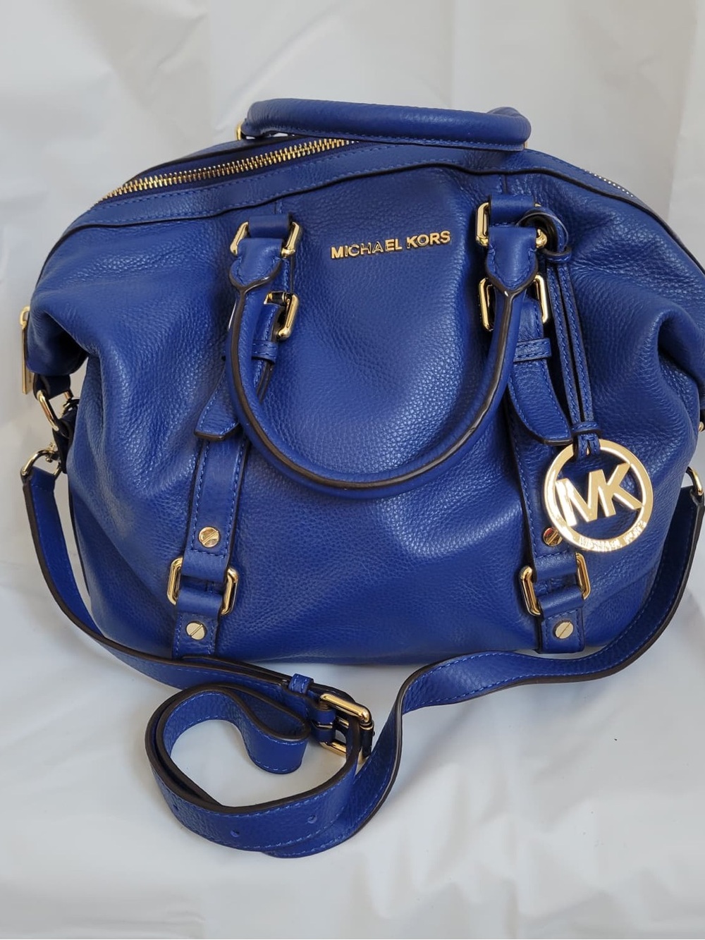 MICHAEL KORS Royal Blue Leather Satchel with Gold Hardware